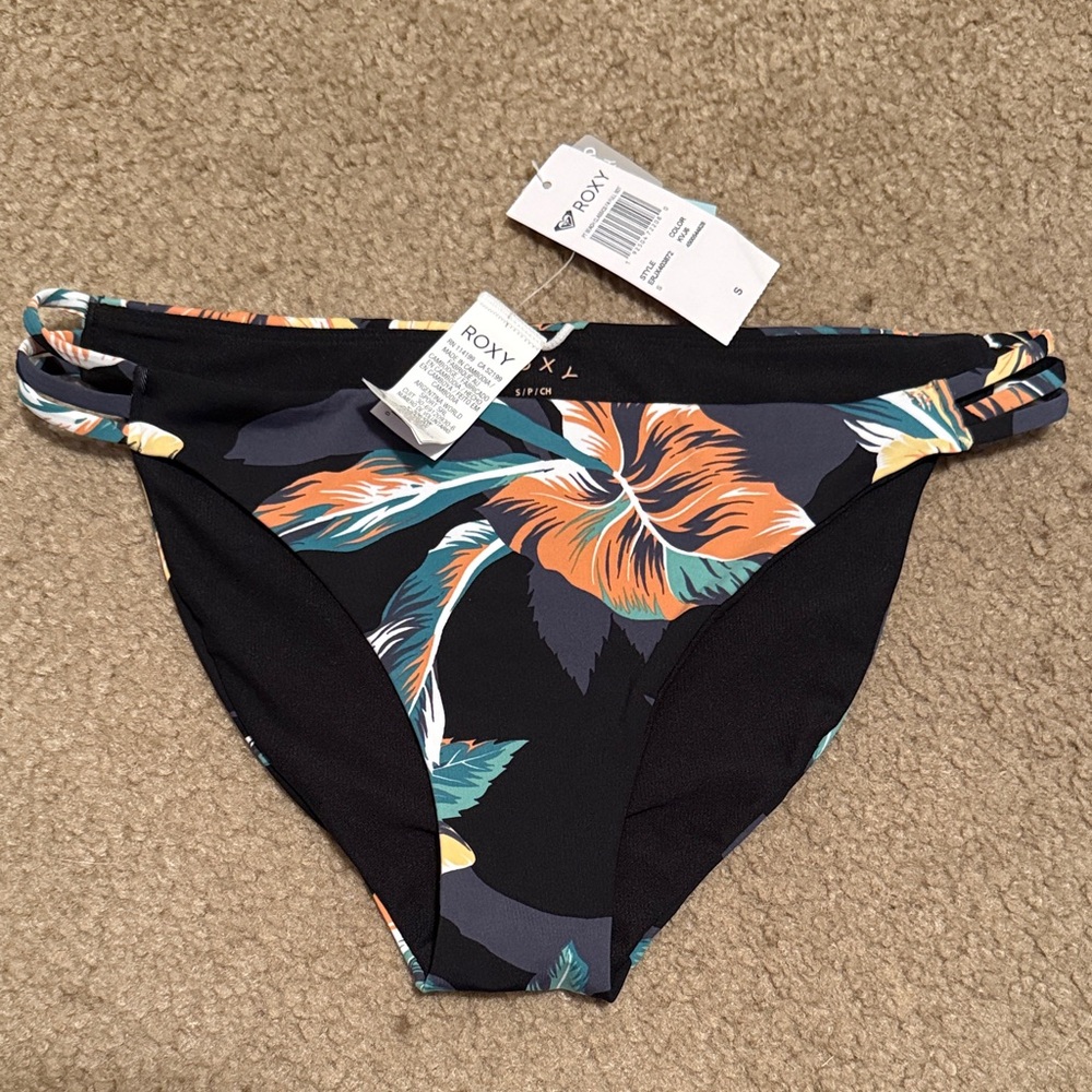 Roxy Black and Orange Floral Bikini Bottom